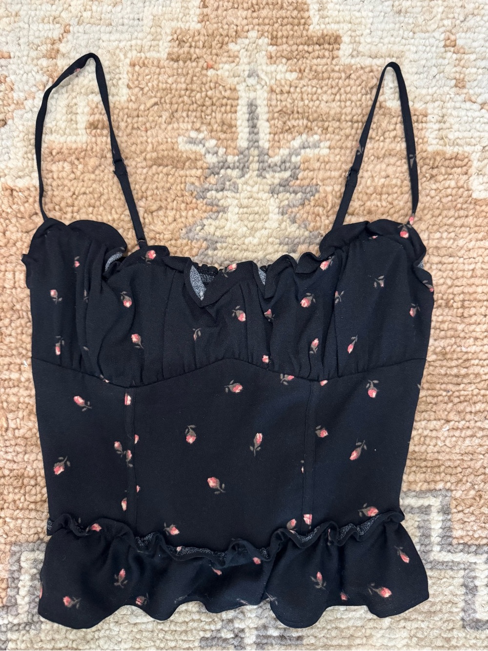 Reformation Black Floral Ruffle Bustier Top - Picture 2 of 7